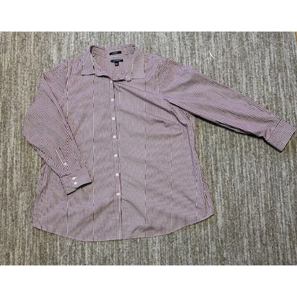 Lands End No Iron Shirt Womens 24W Maroon White Plaid Supima Cotton